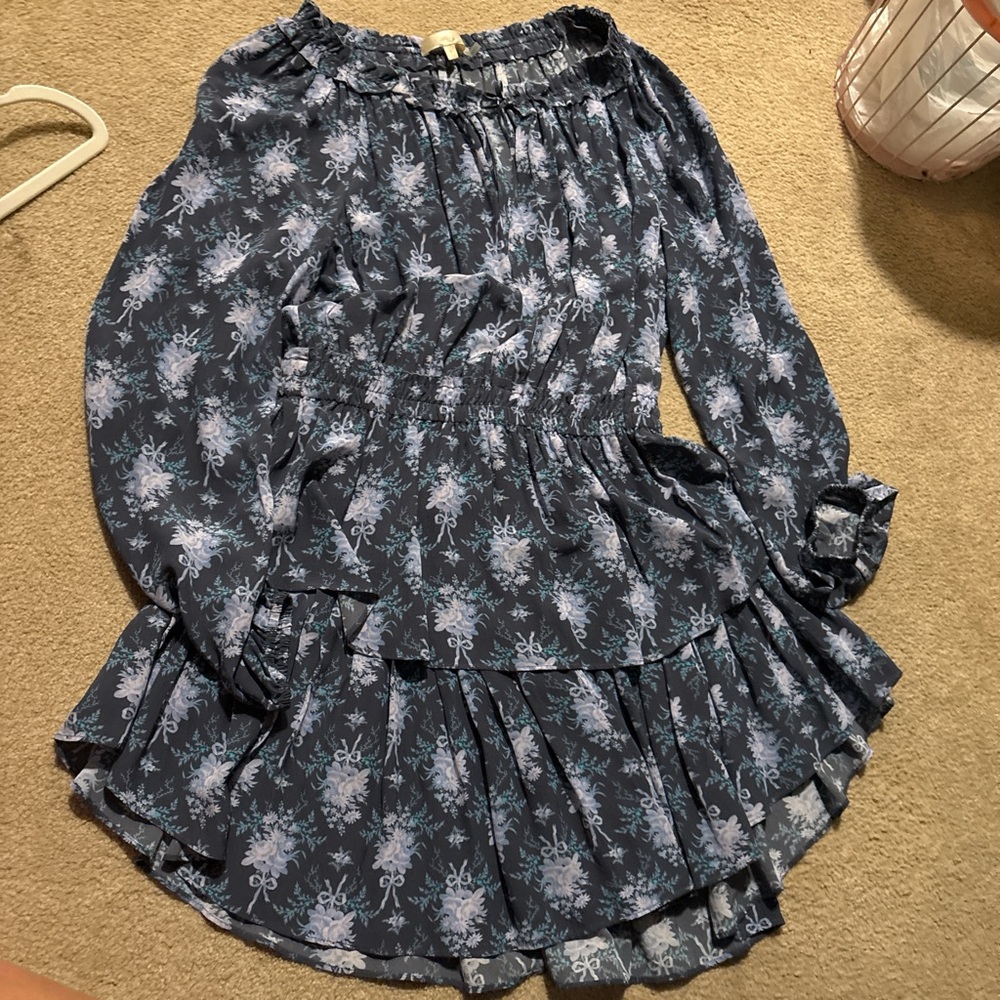 LoveShackFancy Blue Floral Long Sleeve Dress